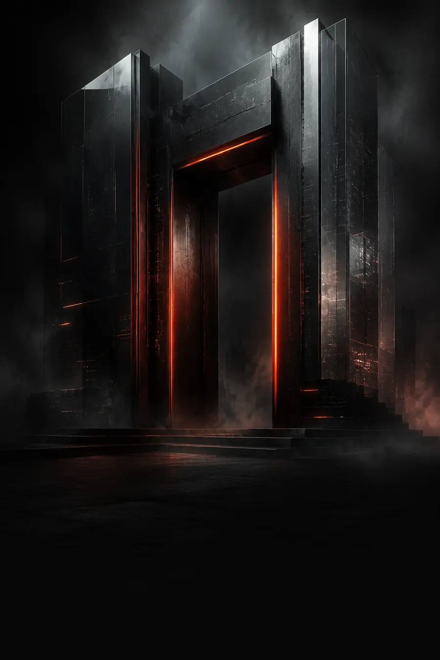 Portal monumental em arquitetura digital representando presença e autoridade