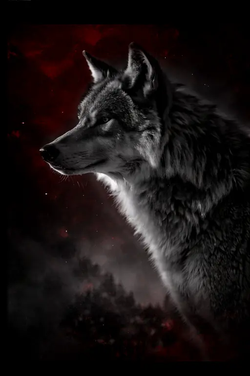 Lobo em meio à fumaça vermelha
